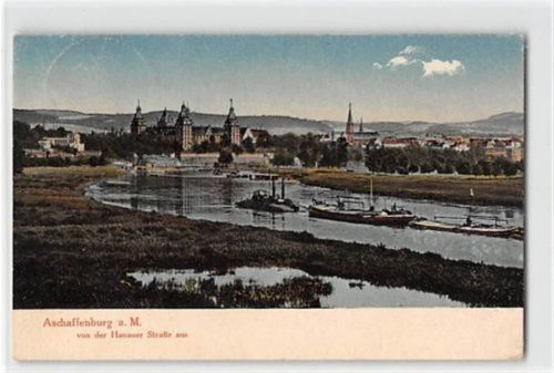Aschaffenburg Aschaffenburg. der Hanauer Straße aus gesehen gelaufen. Leichter Stempeldurchdruck, leicht fleckig, sonst gut erhalten