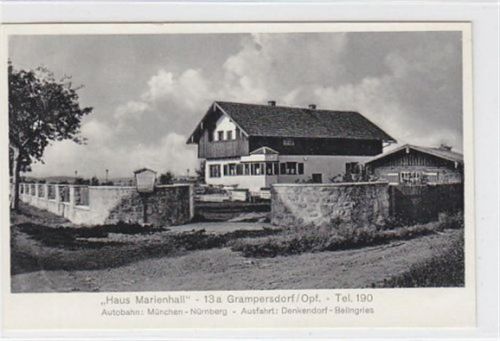 Grampersdorf / Opf. Haus Marienhall. A.D.A.C. Gaststätte. Autobahn: München - Nürnberg. Ausfahrt: Denkendorf - Beilngries. Ungelaufen. Leichte Anhaftung vom Album Rückseite, sonst gut erhalten