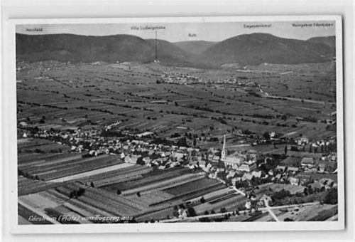 Edesheim (Pfalz) vom Flugzeug aus ungelaufen kleiner Knick unten links, leicht fleckig, sonst gut erhalten