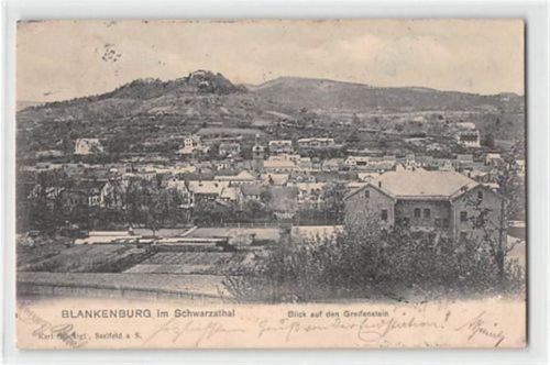 Bad Blankenburg Blankenburg im Schwarzathal. Blick auf den Greifenstein gelaufen. Marke entfernt kleiner Knick oben links und unten rechts, leicht fleckig, sonst gut erhalten