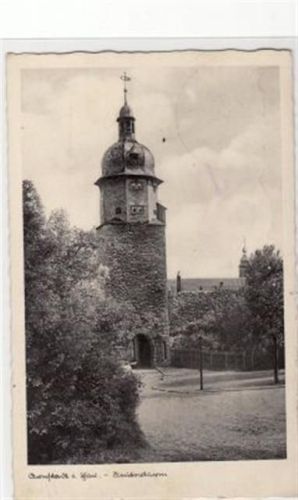 Arnstadt Arnstadt i. Thür. mit Neutorturm gelaufen. Leichter Stempeldurchdruck. Leicht fleckig. Marke entfernt, sonst gut erhalten.