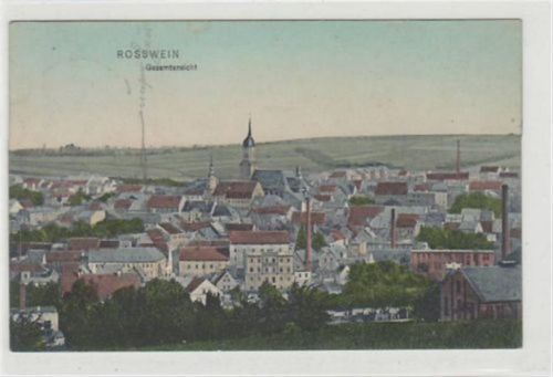 Roßwein Roßwein mit Gesamtansicht gelaufen von 1909. Gute Erhaltung.