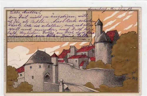 Hartenstein, Künstlerkarte mit Schloß gelaufen von 1907. Gute Erhaltung.