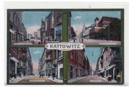Kattowitz Kattowitz / Katowice, 4 Abbildungen mit Grundmannstraße, Direktionsstraße u. Querstraße. Feldpost, Stempel von 1918. Ecken mit Albumabdrücken, leichte Abschürfungen, sonst gut erhalten