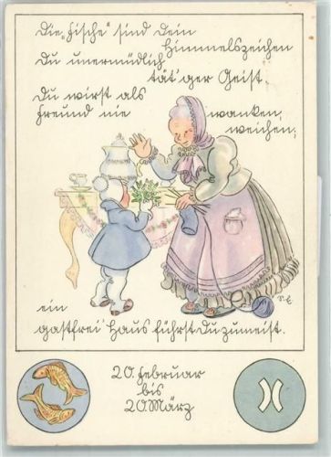Fisch Großmutter und Kind , signiert AK