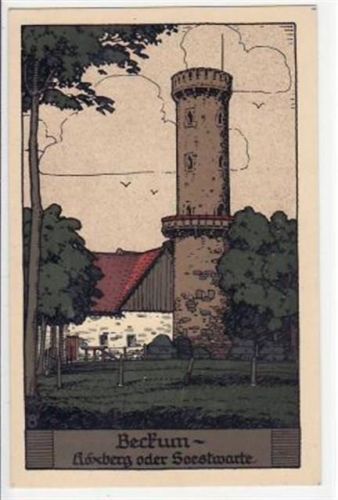 Beckum, Steindruck mit Höxberg oder Ooestwarte ungelaufen Top Erhaltung.