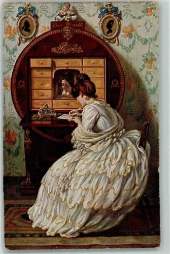 sign Karl Gampenrieder Am Schreibtisch Glamour Dame Tintenfass AK