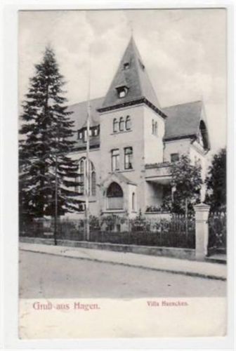 Hagen mit Villa Huencken gelaufen, 1914. Leichter Stempeldurchdruck, leichter Bug unten links und rechts, leicht fleckig, sonst gut erhalten