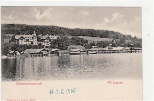 Wörthersee mit Militärschwimmschule. ungelaufen handschriftliches Datum von 1908. Gute Erhaltung.