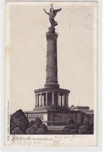 Berlin-Tiergarten, Lithographie. Siegessäule gelaufen, 1902. Ecken mit Albumabdrücken, kleiner Knick oben rechts, leichter Stempeldurchdruck, Vorder- und Rückseite fleckig, sonst gut erhalten