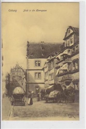 Coburg. Blick in die Herrengasse Pferdefuhrwerk. Ungelaufen. Sehr gute Erhaltung.