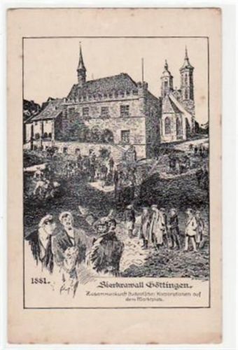 Göttingen Göttingen, Federzeichnung. Zusammenkunft studentlicher Koorporationen auf dem Markplatz " der Bierkrawall " in Göttingen ungelaufen Leicht stockfleckig, sonst gut erhalten