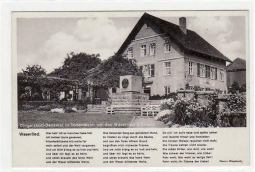 Werbekarte Todenmann mit Dingelstedt-Denkmal und Weserlied vom Gast- u. Pensionshaus Reese. ungelaufen keine Anschriftzeilen Rückseite. Gute Erhaltung.