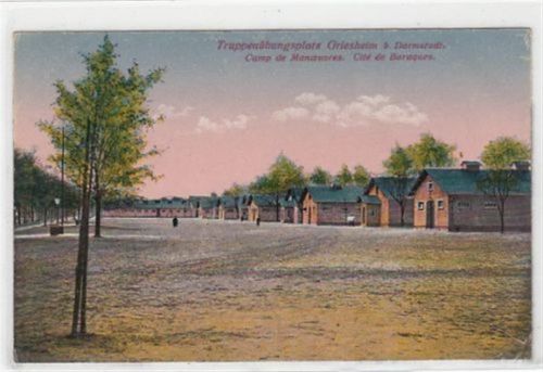 Griesheim Griesheim bei Darmstadt. Truppenübungsplatz Camp de Manoeuvres. Cité de Baraques ungelaufen kleiner Knick unten rechts, Rückseite fleckig, leichte Abschürfungen, sonst gut erhalten