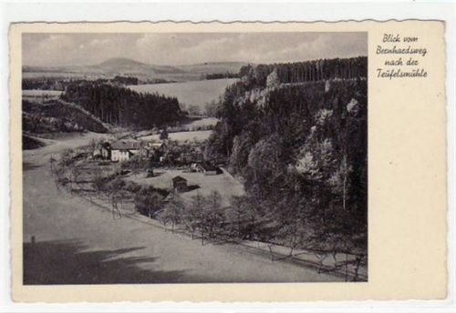 Kreischa Kreischa mit Blick vom Bernhardsweg nach der Teufelsmühle gelaufen von 1940. Gute Erhaltung.