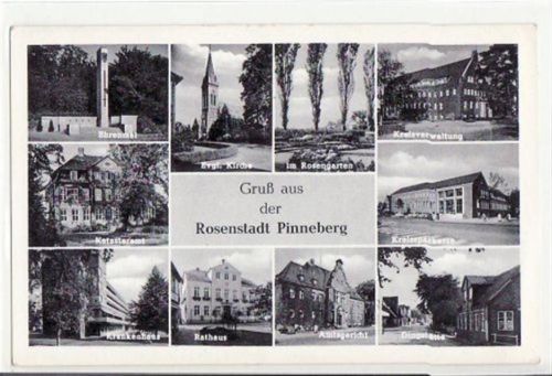 Pinneberg, 10 Abbildungen mit Katasteramt und Krankenhaus. ungelaufen Nachkriegskarte. Leichter Bug unten rechts, sonst gut erhalten