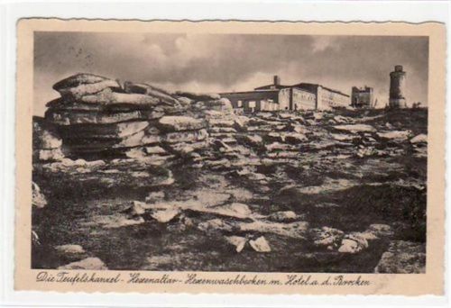 Brocken Brocken. Teufelskanzel mit Hexenaltar, HexenwaschbEcke n und Hotel auf dem Brocken gelaufen, 1935. Gute Erhaltung.