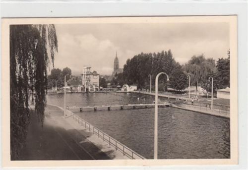 Langen. Schwimmstadion gelaufen, 1959. Sehr gut erhalten.