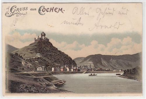 Cochem Cochem, Lithographie. Burg gelaufen, 1897. Vorder- und Rückseite leicht fleckig, sonst gut erhalten
