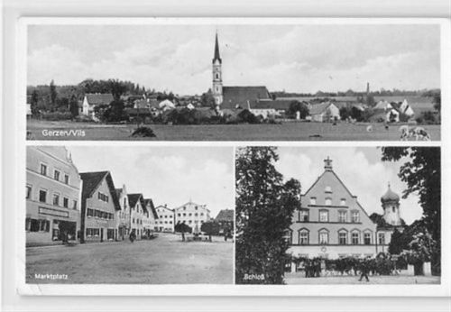 Gerzen an der Vils mit Marktplatz und Schloß gelaufen. Unten rechts leicht bügig, kleiner Knick unten links, sonst gut erhalten