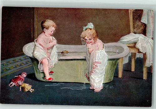 Kinder Badewanne Schwamm Puppen Serie 1072-2 Nach dem Bade AK
