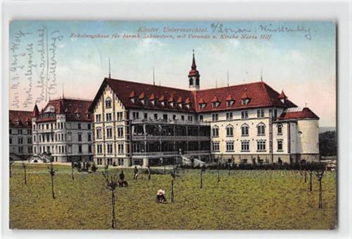 Kloster Untermarchtal. Erholungshaus für barmh. Schwestern mit Veranda und Kirche Maria Hilf. Feldpost Leichter Stempeldurchdruck, leicht fleckig, sonst gut erhalten