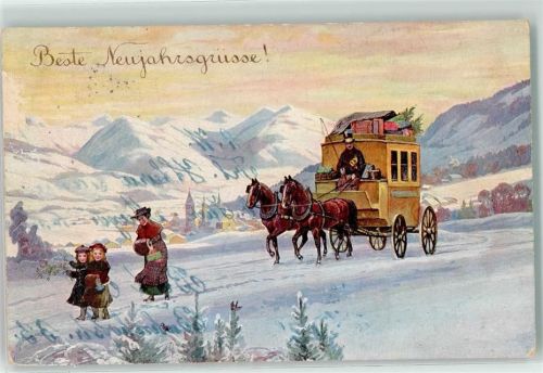1924 Neujahr Postillon Künstlerkarte AK