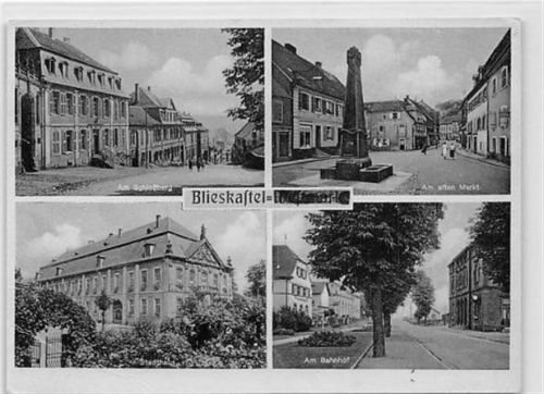 Blieskastel an der Saar mit Partie am Bahnhof und am alten Markt. Karte beschrieben Leichter Knick unten links und rechts, sonst gut erhalten