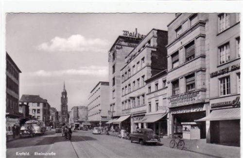 Krefeld Krefeld mit Rheinstraße gelaufen, mit Marke und Stempel von 1957 kleiner Knick oben rechts und links und unten rechts, sonst gut erhalten