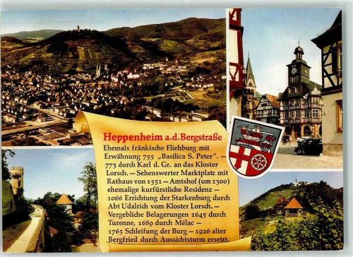 Heppenheim Fliegeraufnahme Marktplatz mit Rathaus Starkenburg Wappen