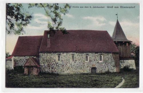 Bliedersdorf mit Kirche a.d. 9. Jahrhundert gelaufen, 1910. Ecken mit Albumabdrücken, sonst gut erhalten