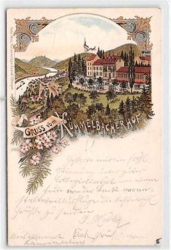Neckargemünd Neckargemünd, Lithographie. Kümmelbacherhof gelaufen. Ecken mit Albumabdrücken, Rückseite leicht fleckig, sonst gut erhalten