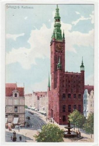 Danzig Danzig / Gdansk, Künstlerkarte mit Rathaus ungelaufen Ecken mit Albumabdrücken, sonst gut erhalten