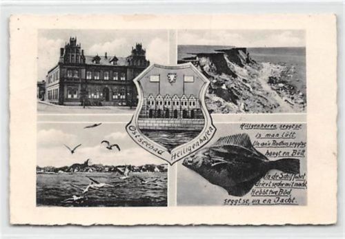 Heiligenhafen Ostseebad Heiligenhafen mit Einzelgebäude und Strandpartie gelaufen. Vorder- und Rückseite leicht fleckig, kleiner Knick oben und unten links, sonst gut erhalten