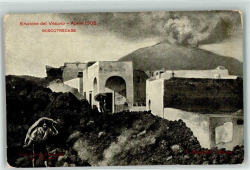 Napoli Eruzione del Vesuvio 1906 Bosctrecase , Rückseite Werbung Fernet Company AK