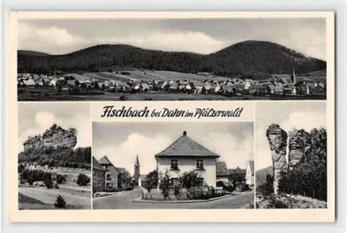 Fischbach bei Dahn im Pfälzerwald mit Straßenpartie und Felsen gelaufen. Ecken mit Albumabdrücken, sonst gut erhalten