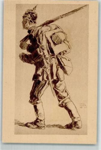 sign. Carl Marr Soldat mit Pickelhaube in voller Ausrüstung WK I