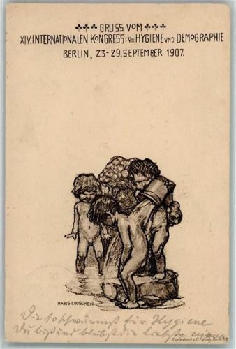 W1000 Berlin Mitte XIV. Intern. Kongress für Hygiene und Demographie sign. Hans Looschen AK Gewerbeausstellung 1907 Gebrauchsspuren