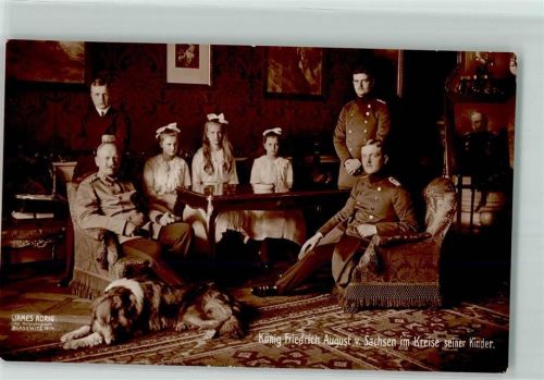 König Friedrich August mit seinen Kindern und Hund Hofphotograph James Aurig - Rotes Kreuz Spende AK