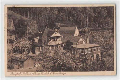 Ruine Landeck bei Emmendingen. Blick auf das Burgkaffee E. Sauer gelaufen. Marke entfernt, Abrißspuren. Gute Erhaltung.