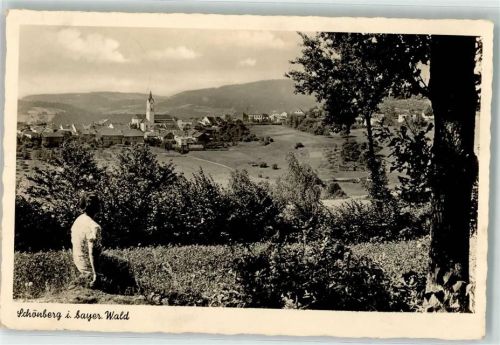 94513 W8351 Schönberg , Niederbay - Pfarrkirche St. Margareta Spaziergängerin