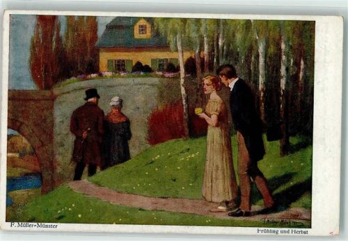 1921 sign. F. Müller Münster - Frühling und Herbst Alt und Jung , Primus 5047