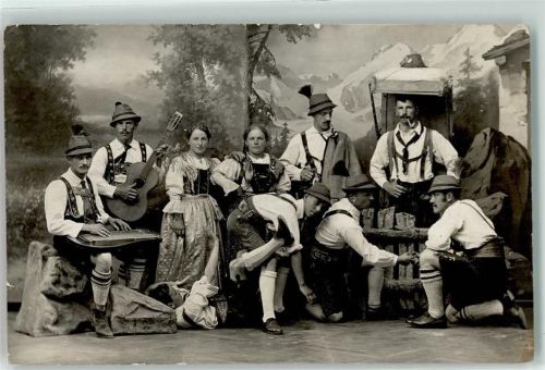 1913 Volkstanz Zither Gitarre Trachten Finherhakeln Ort lt. Stempel