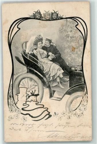 1902 Scolik Wien Jugendstil Töff Töff Automobil kl. Teufel Erotik AK