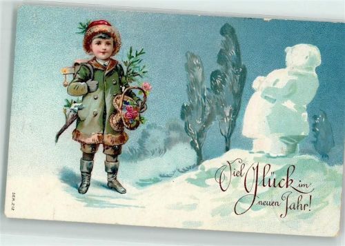 1911 Prägedruck Neujahr Kind Schulranzen AK