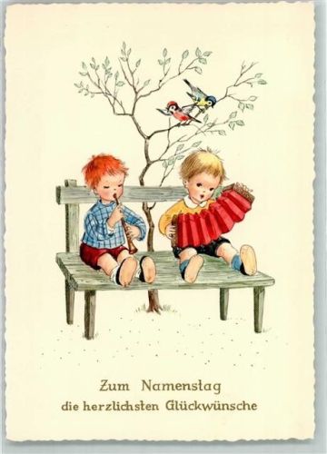 1965 Kinder Flöte Vögel Glückwunsch AK