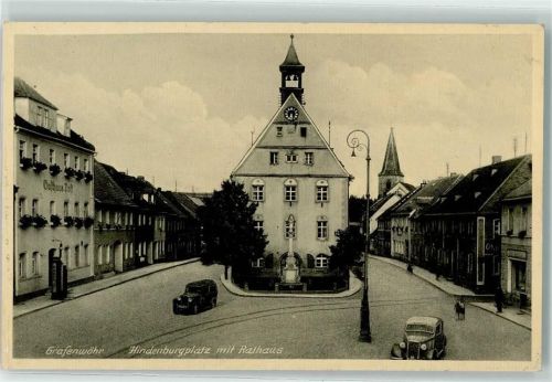 Grafenwöhr Hindenburgplatz Rathaus Denkmal Auto Gasthaus Post Kirche Shell Tankstelle