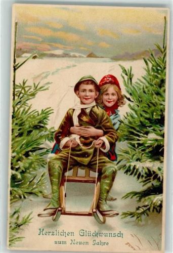 1910 Neujahr Kinder Am Kufen Band zum Steuern AK
