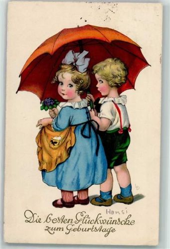 1927 Meissner u. Buch Geburtstag Kinder Regenschirm AK