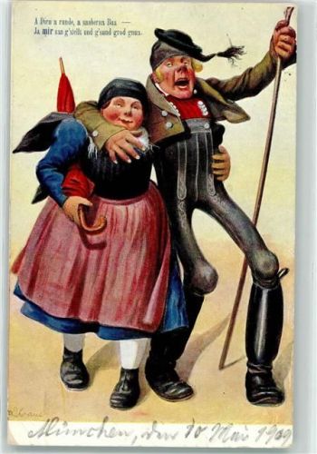 1909 sign. Kraus Humor Dialekt Regenschirm Typen AK